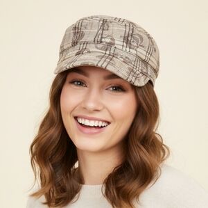 Brown Plaid Skull Cap with Pink Lining